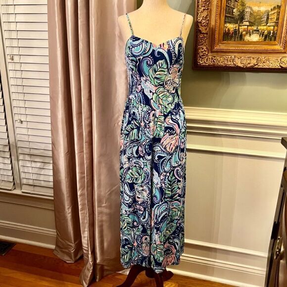 EUC Lilly Pulitzer Marnee Jumpsuit in Hanging with Fronds Size 4 - Picture 5 of 8